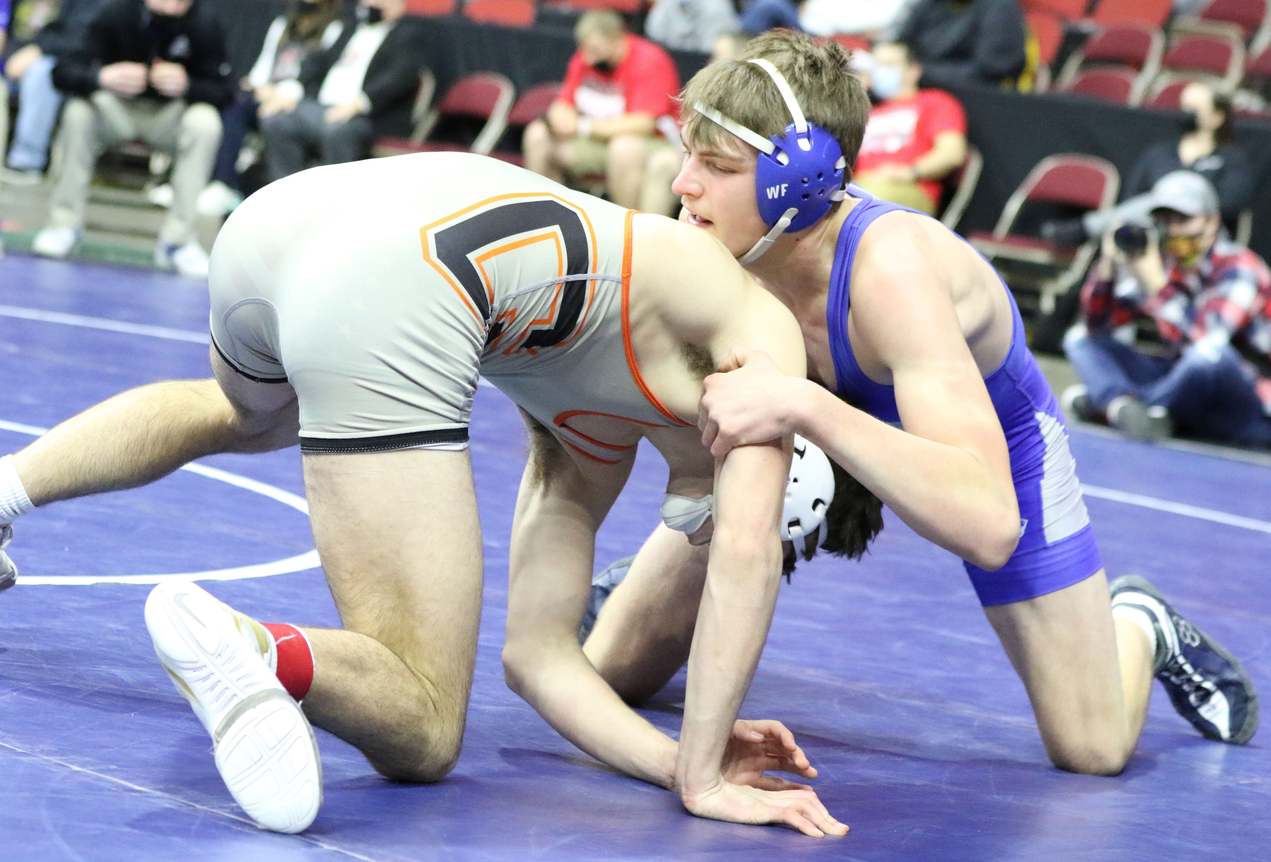 D-NH sophomore Nick Reinicke finished eighth at 160 pounds in the Class 2A state tournament in Des Moines. (Tyler Anderson/MAP photo)
