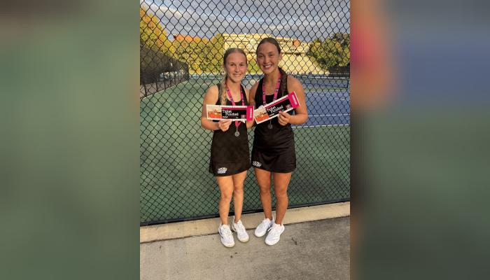 Lauren Muller and Payton Foster Qualify for State Individual Tournament Doubles in Tennis. (Photo Courtesy of Dike-New Hartford Tennis/Reegan Zinkula)