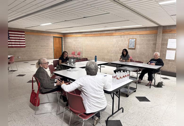 Joi Austin, Senior Program Officer for Economic Vitality with Main Street America, meets with members of Grundy Center Chamber-Main Street on Sept. 29, 2026. (Photo courtesy of Grundy Chamber-Main Street)