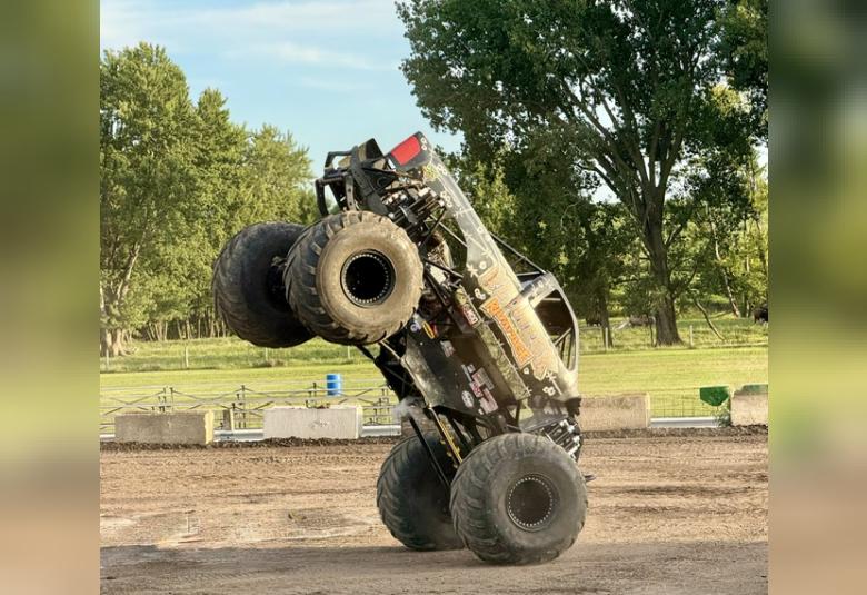 Driver Rod Schmidt of Charles City shows off during the skills competition last Friday night